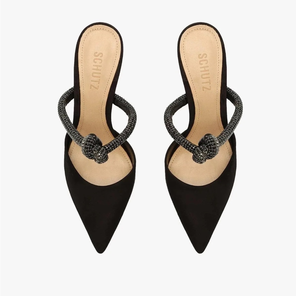 SCHUTZ Black Mules with Pointed Toe and Buckle Detail Size 10B